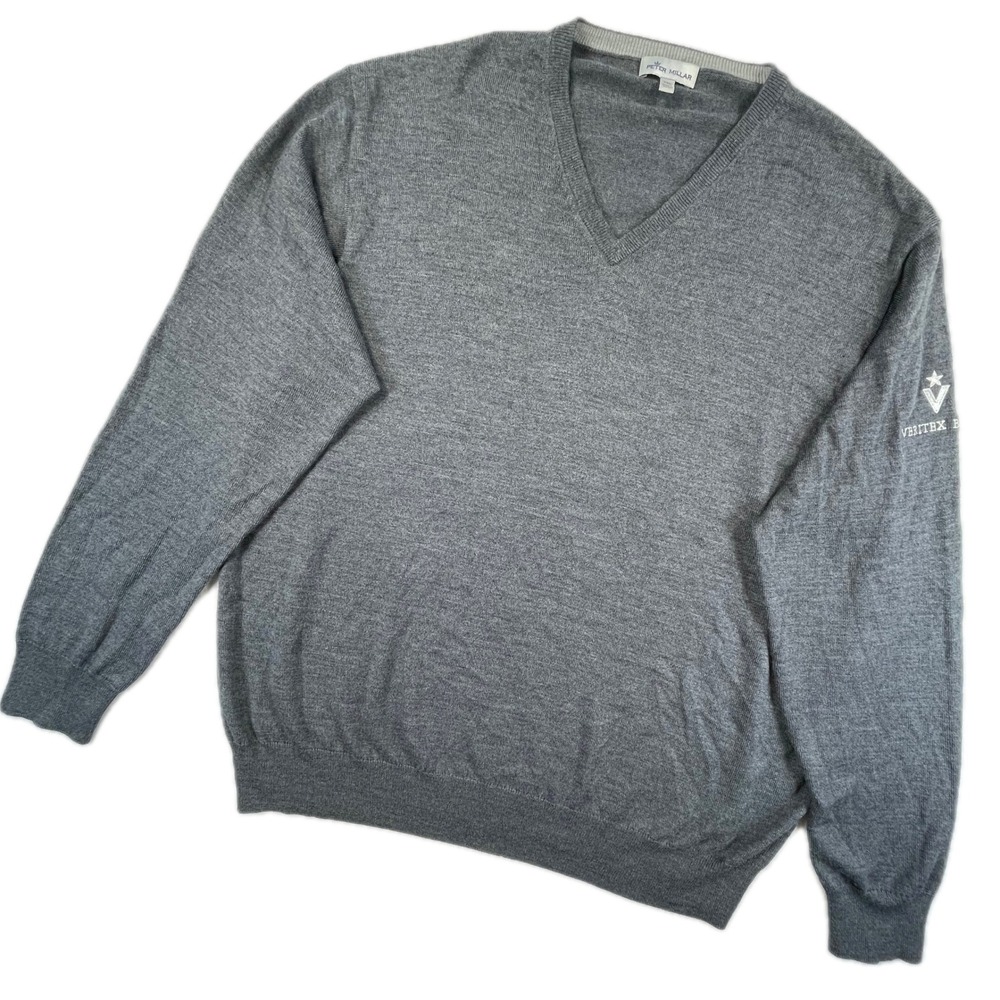 Peter Millar V-Neck Sweater XXL Gray Merino Silk Veritex Pullover Luxury Layer